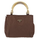PRADA Hand Bag Nylon Brown Gold Auth 148292-13