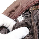 PRADA Hand Bag Nylon Brown Gold Auth 148292-12