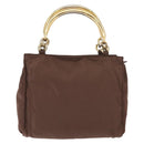 PRADA Hand Bag Nylon Brown Gold Auth 148292-2