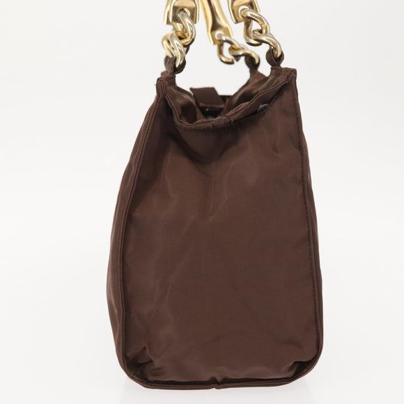 PRADA Hand Bag Nylon Brown Gold Auth 148292