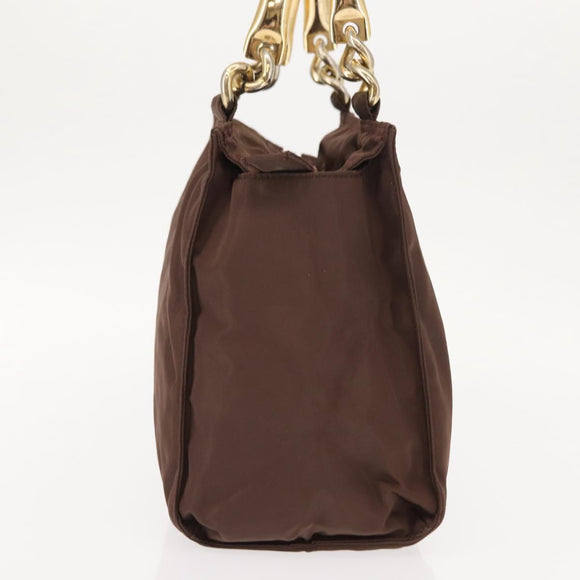 PRADA Hand Bag Nylon Brown Gold Auth 148292