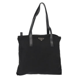 PRADA Tote Bag Nylon Black Silver Auth 148293