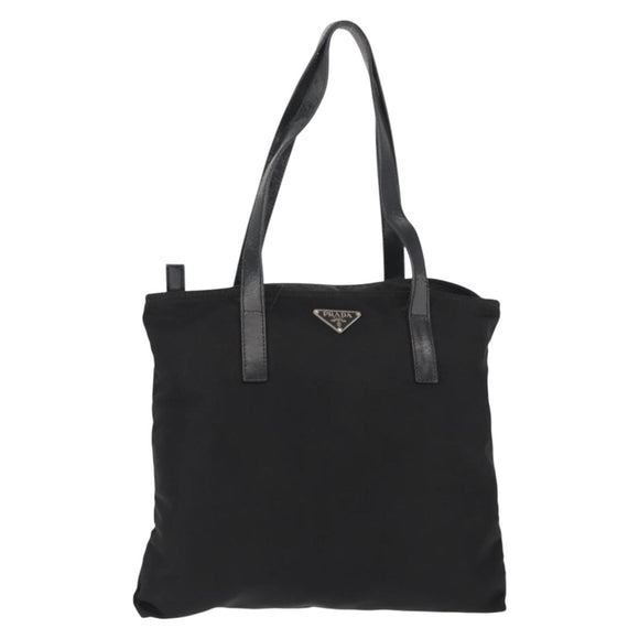 PRADA Tote Bag Nylon Black Silver Auth 148293