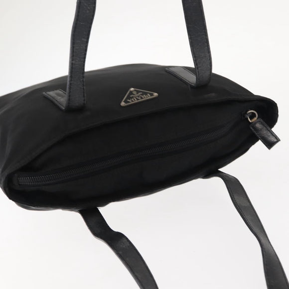 PRADA Tote Bag Nylon Black Silver Auth 148293