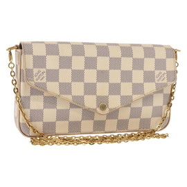 LOUIS VUITTON Damier Azur Pochette Felicie Chain Wallet N63106 LV Auth 148308