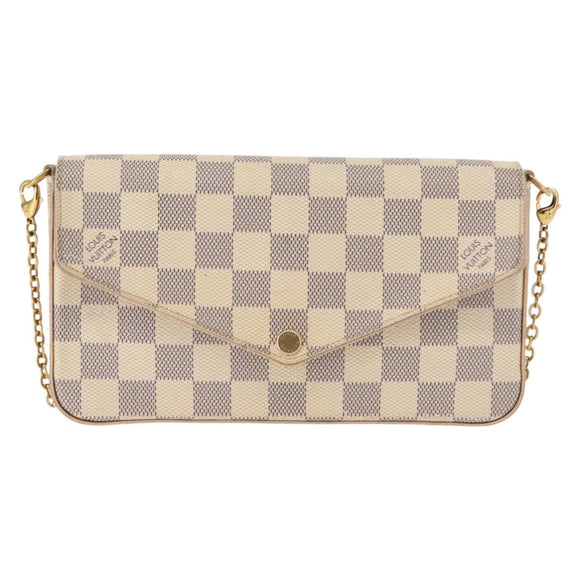 LOUIS VUITTON Damier Azur Pochette Felicie Chain Wallet N63106 LV Auth 148308