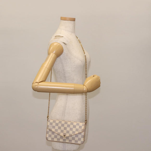 LOUIS VUITTON Damier Azur Pochette Felicie Chain Wallet N63106 LV Auth 148308