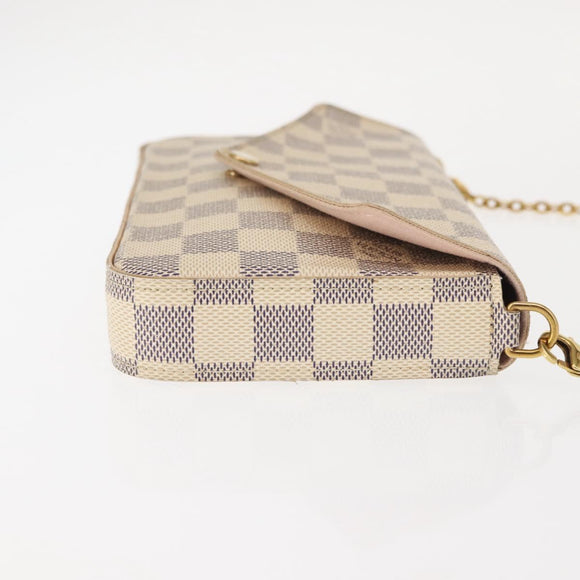 LOUIS VUITTON Damier Azur Pochette Felicie Chain Wallet N63106 LV Auth 148308
