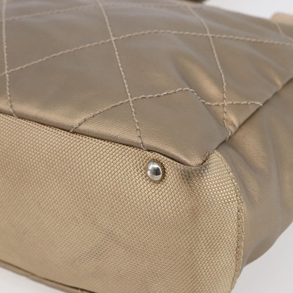 CHANEL Paris Biarritz PM Tote Bag Coated Canvas Gold CC Auth 148314