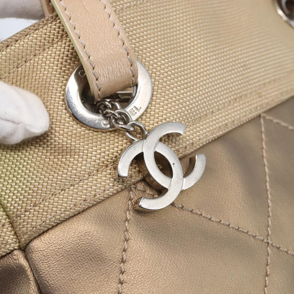 CHANEL Paris Biarritz PM Tote Bag Coated Canvas Gold CC Auth 148314
