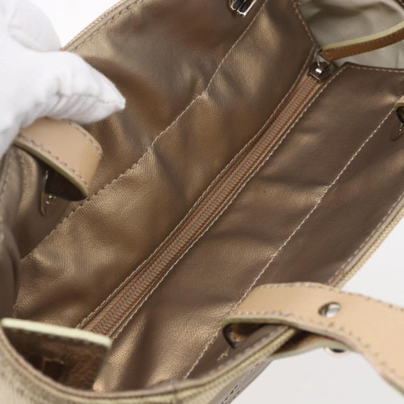 CHANEL Paris Biarritz PM Tote Bag Coated Canvas Gold CC Auth 148314