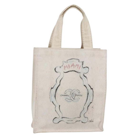 CHANEL Cruise line Miami Tote Bag Canvas Beige CC Auth 148315