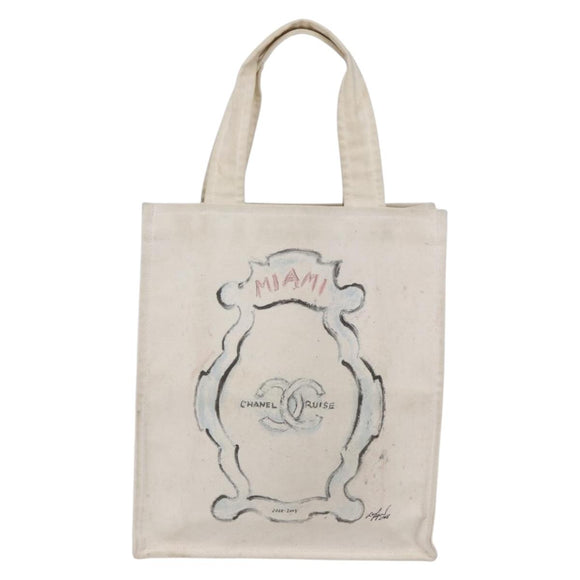 CHANEL Cruise line Miami Tote Bag Canvas Beige CC Auth 148315
