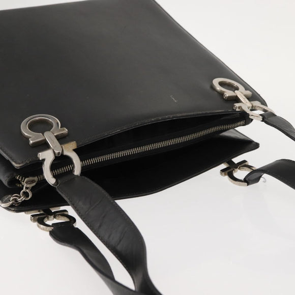 Salvatore Ferragamo Gancini Tote Bag Leather Gray Silver Auth 148318