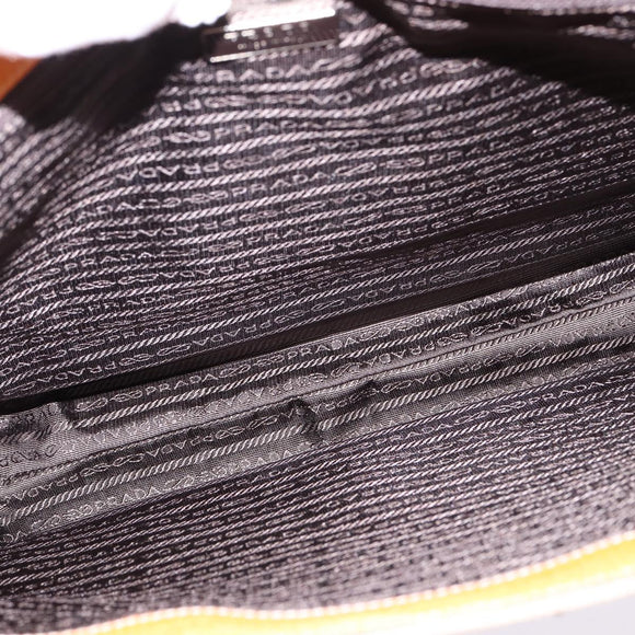 PRADA Tote Bag Canvas Beige Silver Auth 148319