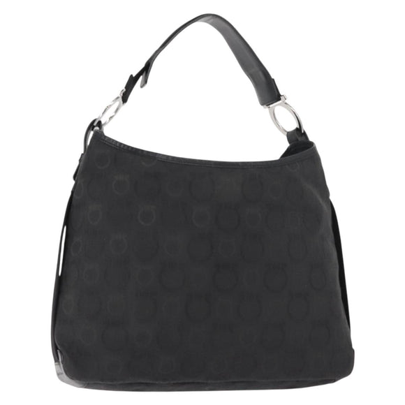Salvatore Ferragamo Gancini Shoulder Bag Canvas Black Silver Auth 148320