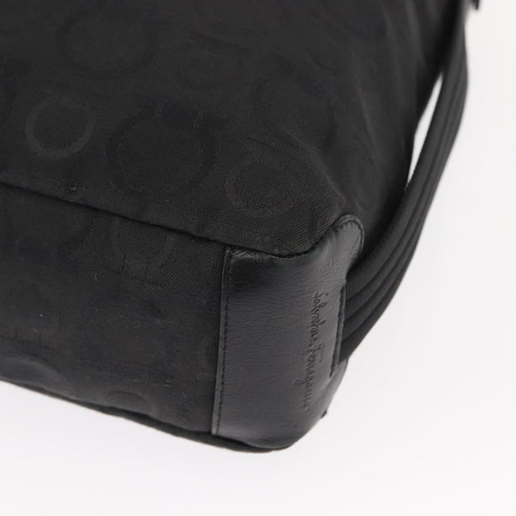 Salvatore Ferragamo Gancini Shoulder Bag Canvas Black Silver Auth 148320