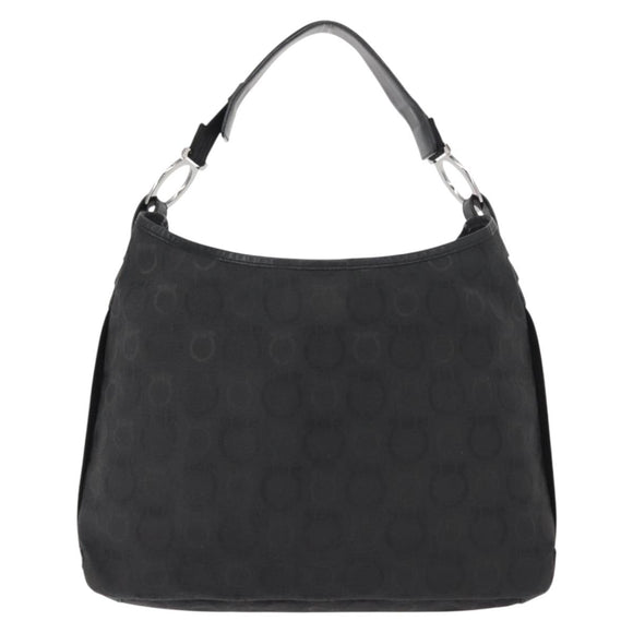 Salvatore Ferragamo Gancini Shoulder Bag Canvas Black Silver Auth 148320