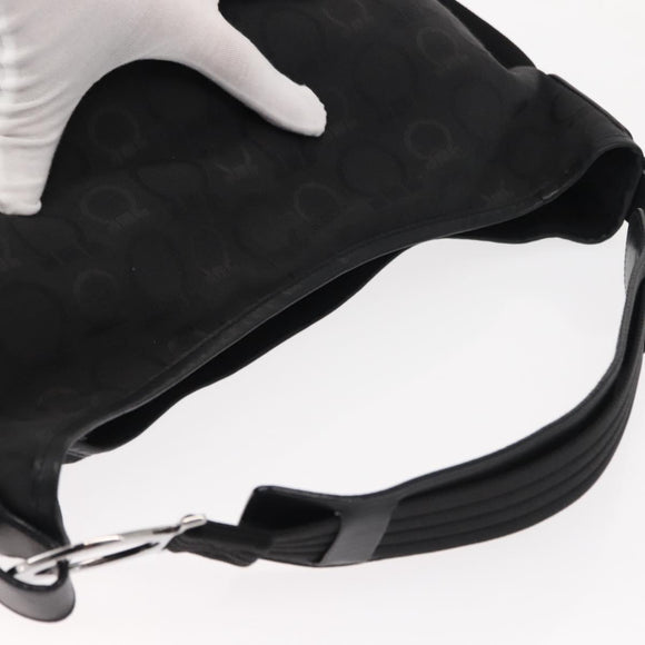 Salvatore Ferragamo Gancini Shoulder Bag Canvas Black Silver Auth 148320