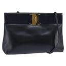 Salvatore Ferragamo Vala Shoulder Bag Leather Navy Gold Auth 148321-1