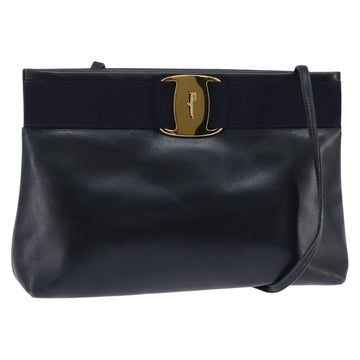 Salvatore Ferragamo Vala Shoulder Bag Leather Navy Gold Auth 148321