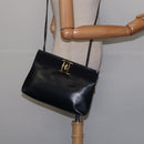 Salvatore Ferragamo Vala Shoulder Bag Leather Navy Gold Auth 148321-20