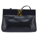 Salvatore Ferragamo Vala Shoulder Bag Leather Navy Gold Auth 148321-13