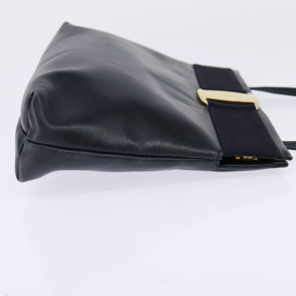 Salvatore Ferragamo Vala Shoulder Bag Leather Navy Gold Auth 148321