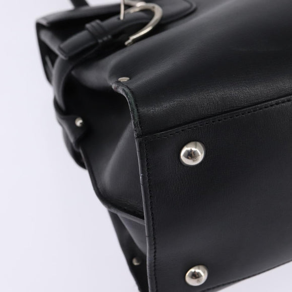 Salvatore Ferragamo Gancini Hand Bag Leather Black Silver Auth 148322