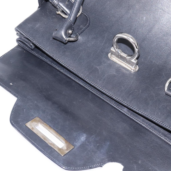 Salvatore Ferragamo Gancini Hand Bag Leather Black Silver Auth 148322