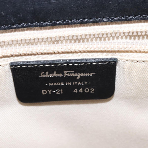 Salvatore Ferragamo Gancini Hand Bag Leather Black Silver Auth 148322