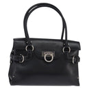 Salvatore Ferragamo Gancini Hand Bag Leather Black Silver Auth 148322-1