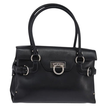 Salvatore Ferragamo Gancini Hand Bag Leather Black Silver Auth 148322
