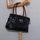 Salvatore Ferragamo Gancini Hand Bag Leather Black Silver Auth 148322-22