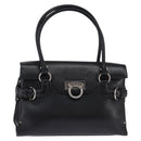 Salvatore Ferragamo Gancini Hand Bag Leather Black Silver Auth 148322-13