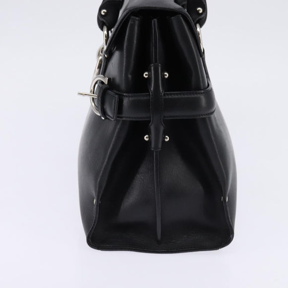 Salvatore Ferragamo Gancini Hand Bag Leather Black Silver Auth 148322