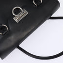 Salvatore Ferragamo Gancini Hand Bag Leather Black Silver Auth 148322-6