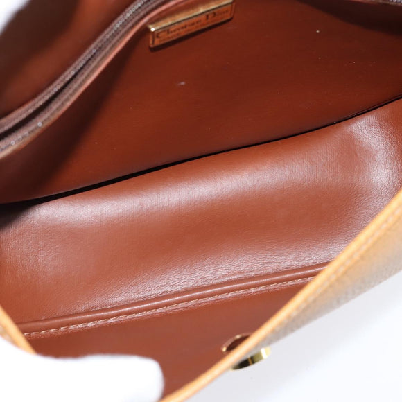 Christian Dior Shoulder Bag Leather Brown Gold Auth 148323