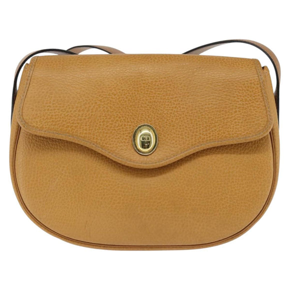 Christian Dior Shoulder Bag Leather Brown Gold Auth 148323