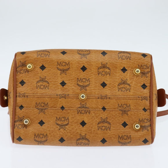 MCM Logogram Vicetos Boston Bag PVC 2way Brown Gold Auth 148327