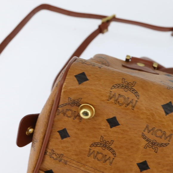 MCM Logogram Vicetos Boston Bag PVC 2way Brown Gold Auth 148327