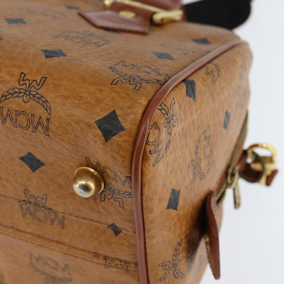 MCM Logogram Vicetos Boston Bag PVC 2way Brown Gold Auth 148327