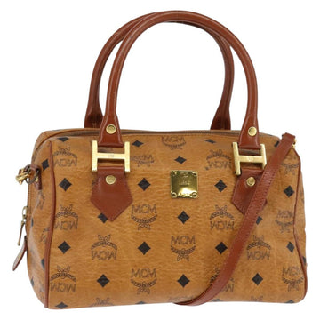 MCM Logogram Vicetos Boston Bag PVC 2way Brown Gold Auth 148327