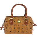 MCM Logogram Vicetos Boston Bag PVC 2way Brown Gold Auth 148327-13