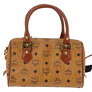 MCM Logogram Vicetos Boston Bag PVC 2way Brown Gold Auth 148327-2