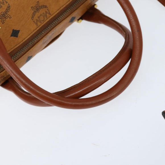 MCM Logogram Vicetos Boston Bag PVC 2way Brown Gold Auth 148327