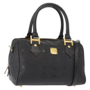 MCM Vicetos Logogram Hand Bag PVC 2way Black Gold Auth 148328-1