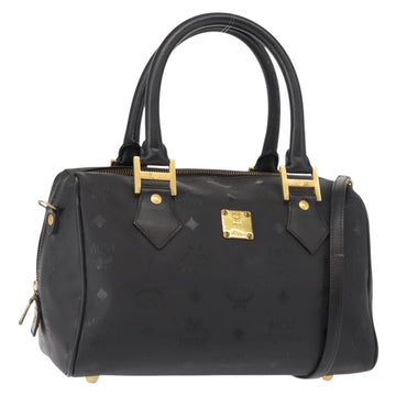 MCM Vicetos Logogram Hand Bag PVC 2way Black Gold Auth 148328