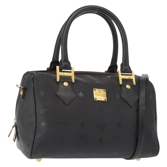 MCM Vicetos Logogram Hand Bag PVC 2way Black Gold Auth 148328