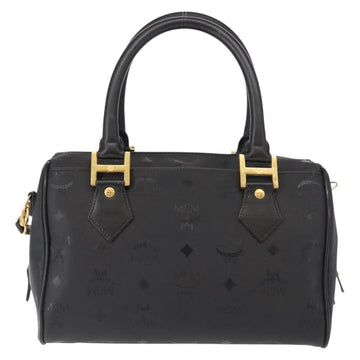 MCM Vicetos Logogram Hand Bag PVC 2way Black Gold Auth 148328 - 0
